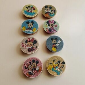 Hand Crafted Eight Piece Disney Character Diamond Art Coasters Set